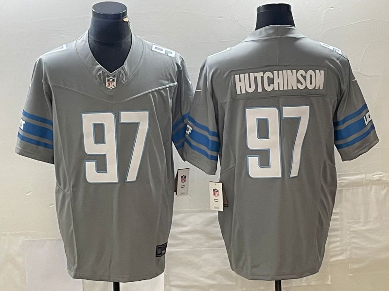 Men Detroit Lions #97 Hutchinson Grey 2023 Nike Vapor Limited NFL Jersey style 1